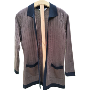 Women's Misook Brown & Black Ribbed Knit Cardigan Sweater XS